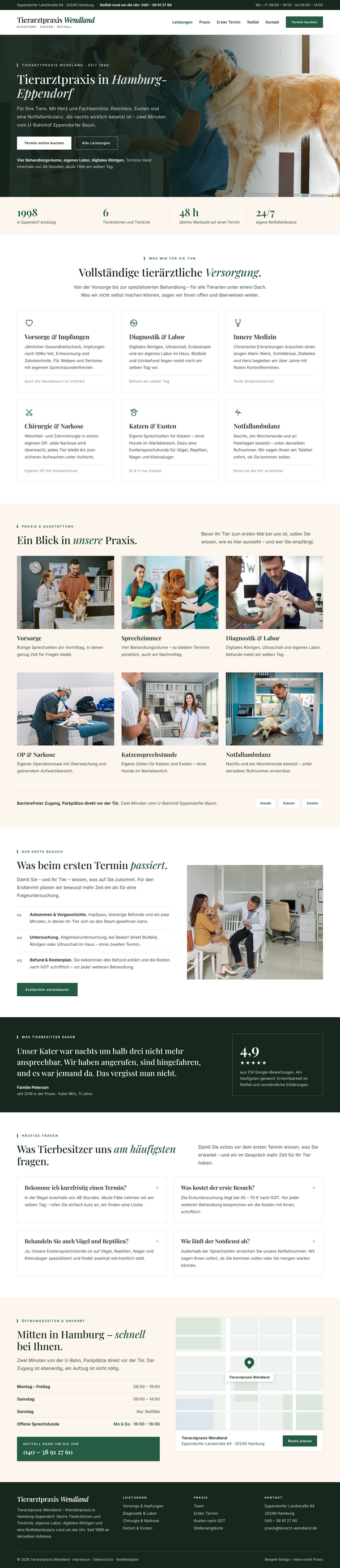 Mockup einer Website für eine Tierarztpraxis in Hamburg-Eppendorf – komplette Startseite