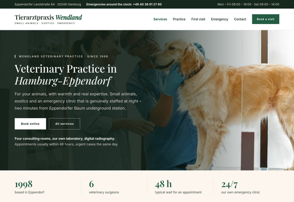 Website mockup for a veterinary practice in Hamburg-Eppendorf – full home page