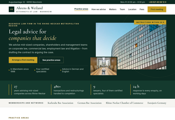 Web design mockup for a business law firm – full website