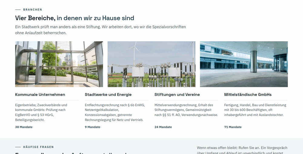 Vier Branchenkarten: kommunale Unternehmen, Stadtwerke, Stiftungen und Mittelstand