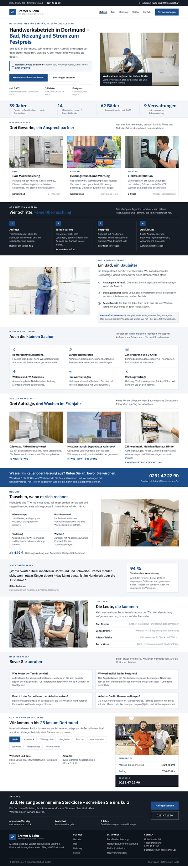 Beispiel-Webdesign für einen Handwerksbetrieb in Dortmund mit Leistungen, Notdienst und Festpreisen