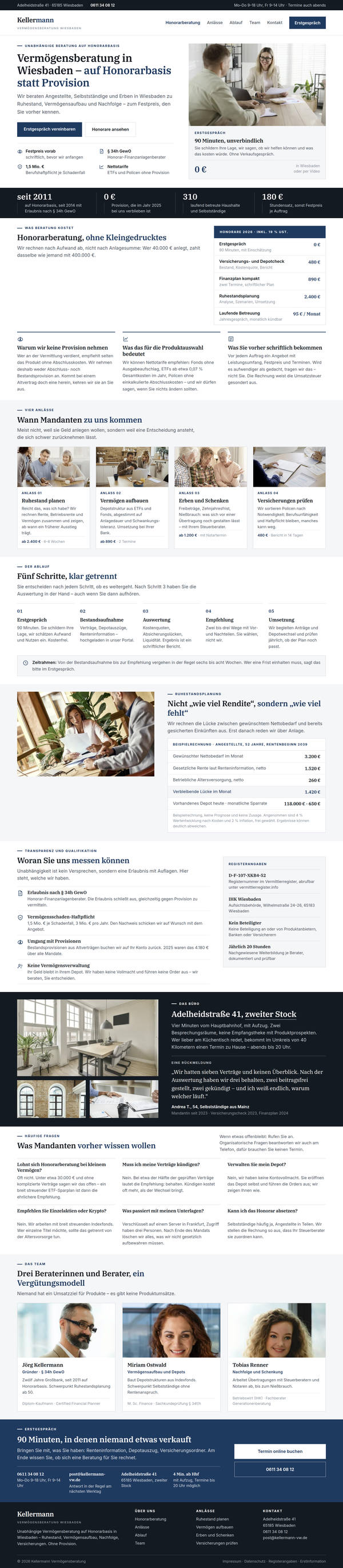 Sample Web Design for a Fee-Based Financial Advisory Firm in Wiesbaden, Including the Process and Fees