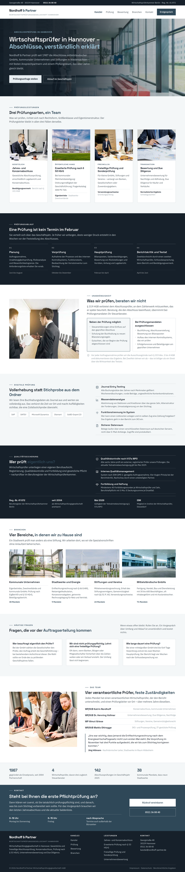 Beispiel-Webdesign für eine Wirtschaftsprüfungsgesellschaft in Hannover mit Prüfungsarten und Ablauf